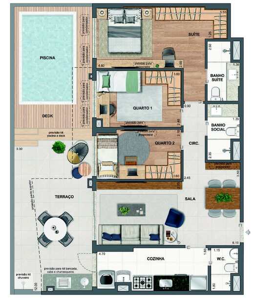 Planta 27 - 3 dorm 119,37m² - garden