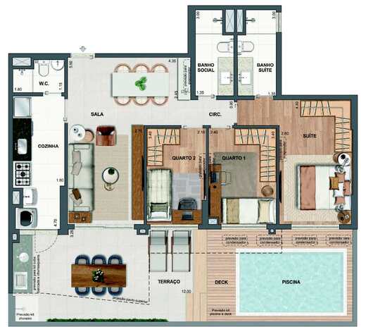 Planta 28 - 3 dorm 119,68m² - garden