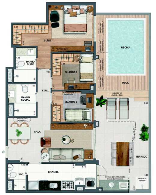 Planta 29 - 3 dorm 120,37m² - garden
