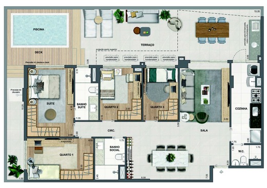 Planta 32 - 2 dorm 162,27m² - garden