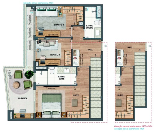 Planta 33 - 3 dorm 138,22m² - cobertura duplex - inferior