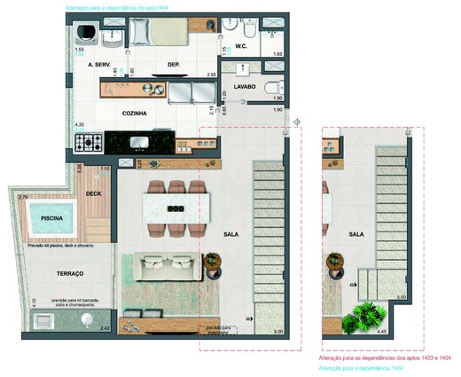 Planta 34 - 3 dorm 138,22m² - cobertura duplex - superior