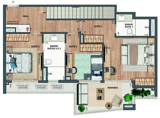 Planta 36 - 3 dorm 159,77m² - cobertura duplex - inferior