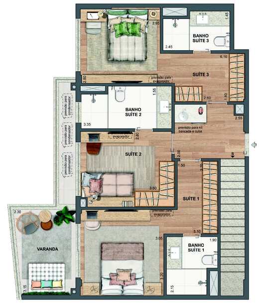 Planta 38 - 3 dorm 161,04m² - cobertura duplex - inferior