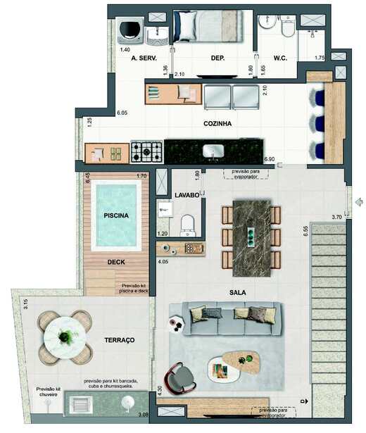Planta 39 - 3 dorm 161,04m² - cobertura duplex - superior