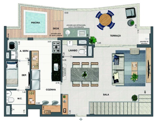 Planta 43 - 3 dorm 167,70m² - cobertura duplex - superior
