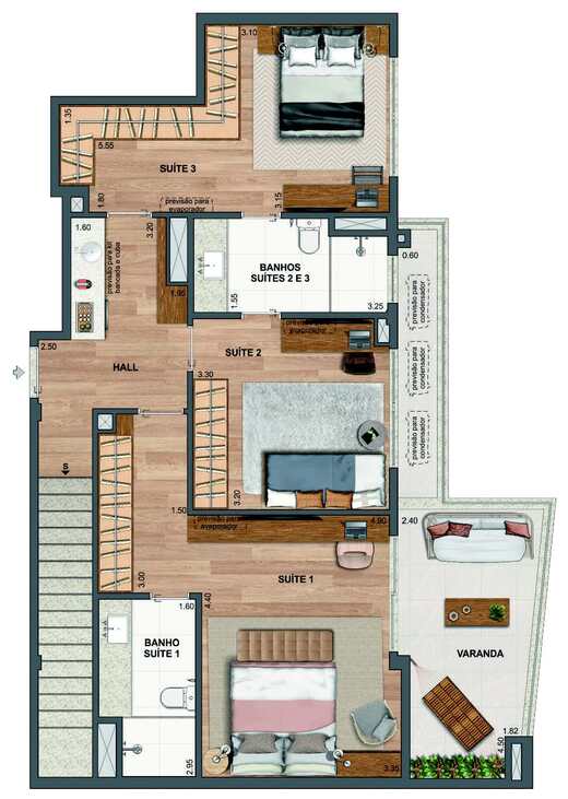 Planta 49 - 3 dorm 180,92m² - cobertura duplex - inferior