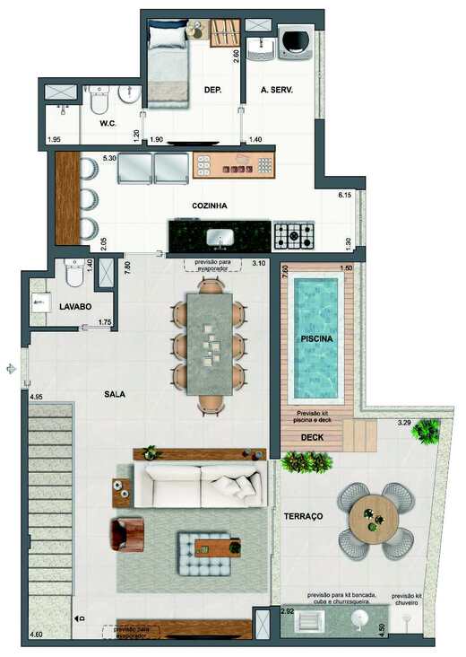 Planta 50 - 3 dorm 180,92m² - cobertura duplex - superior