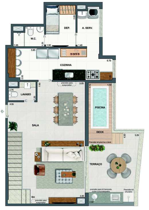 Planta 52 - 3 dorm 183,98m² - cobertura duplex - superior