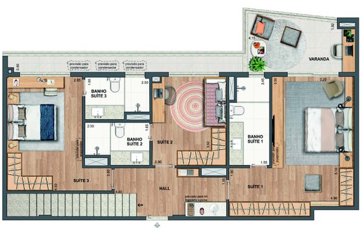 Planta 53 - 3 dorm 195,12m² - cobertura duplex - inferior