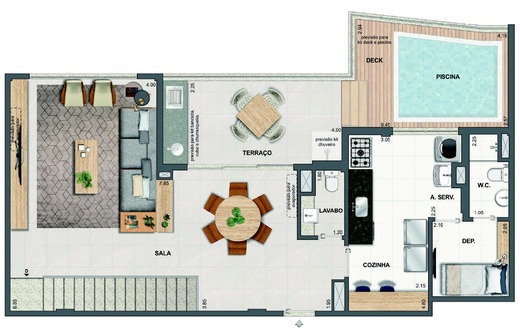 Planta 54 - 3 dorm 195,12m² - cobertura duplex - superior