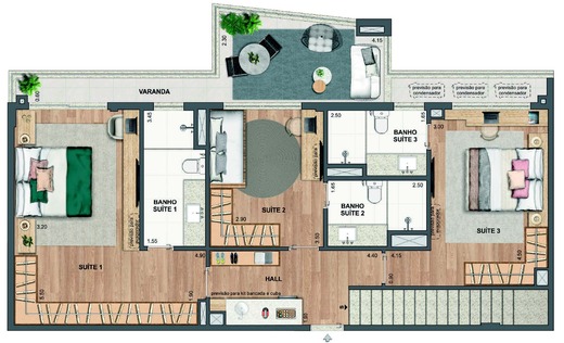 Planta 55 - 3 dorm 197,59m² - cobertura duplex - inferior