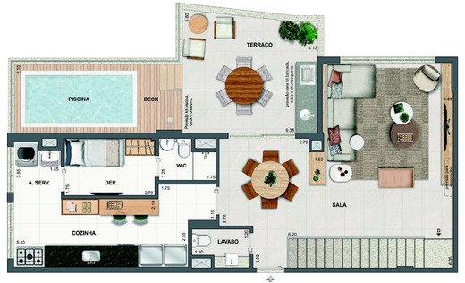 Planta 56 - 3 dorm 197,59m² - cobertura duplex - superior