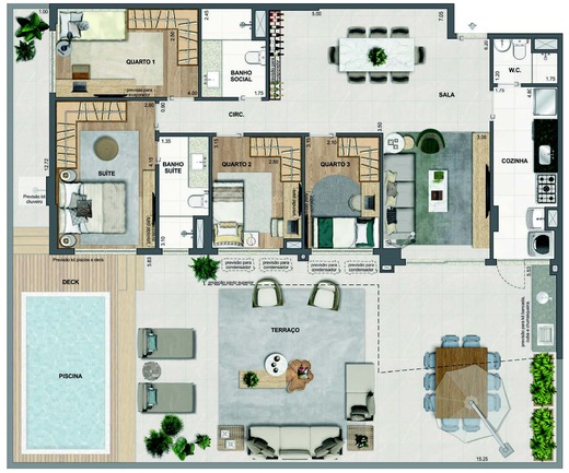 Planta 57 - 4 dorm 199,87m² - garden