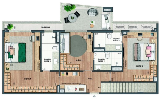 Planta 58 - 3 dorm 201,25m² - cobertura duplex - inferior