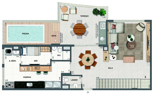 Planta 59 - 3 dorm 201,25m² - cobertura duplex - superior