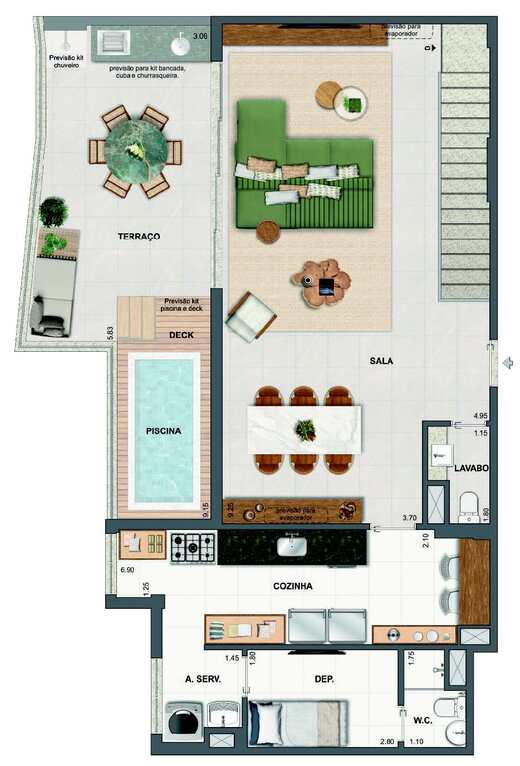 Planta 61 - 3 dorm 206,16m² - cobertura duplex - superior