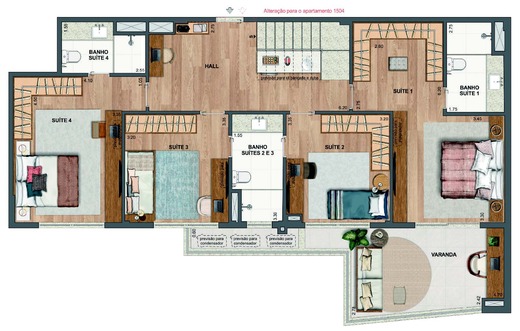 Planta 64 - 4 dorm 232,77m² - cobertura duplex - inferior