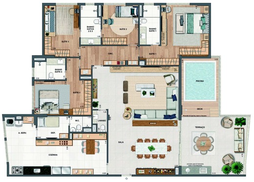 Planta 66 - 4 dorm 240,49m² - cobertura horizontal