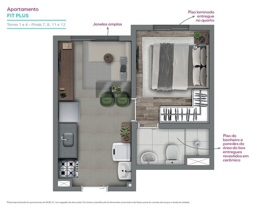 Planta 01 - 1 dorm 24,82m²