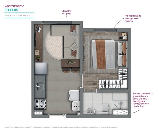 Planta 02 - 1 dorm 25m²