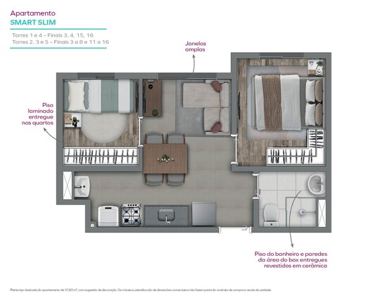 Planta 03 - 2 dorm 31,83m²