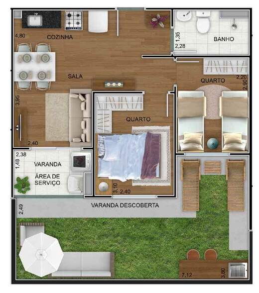 Planta 04 - 2 dorm 62m� - garden