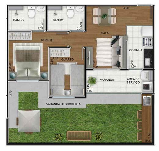 Planta 06 - 2 dorm 76m� - garden