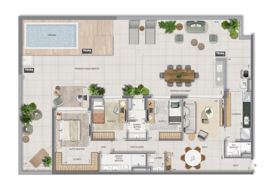 Planta 16 - 3 dorm 224,52m² - garden