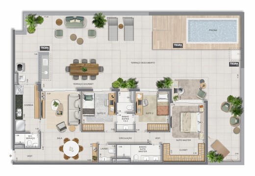 Planta 17 - 3 dorm 225,74m² - garden