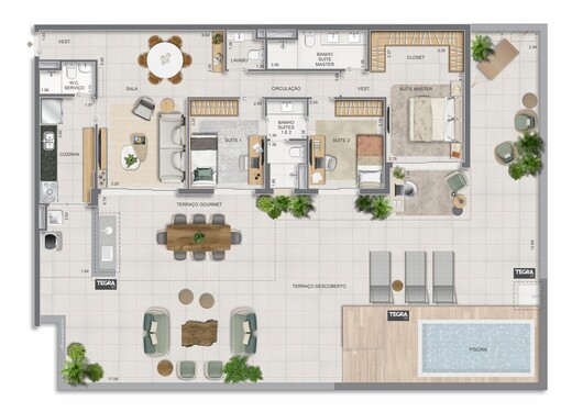 Planta 19 - 3 dorm 239,24m² - garden