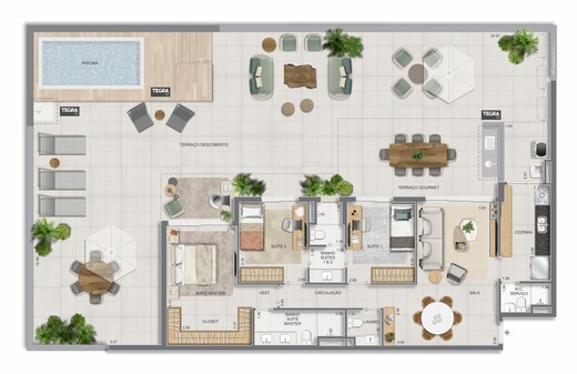 Planta 21 - 3 dorm 267,10m² - garden