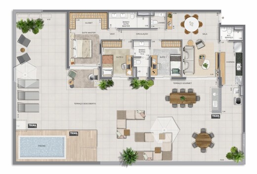 Planta 23 - 3 dorm 274,79m² - garden