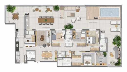Planta 26 - 4 dorm 278,79m² - garden