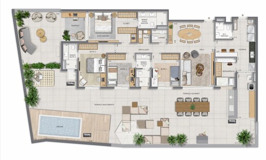Planta 33 - 4 dorm 293,95m² - garden
