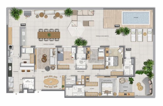 Planta 34 - 4 dorm 293,95m² - garden