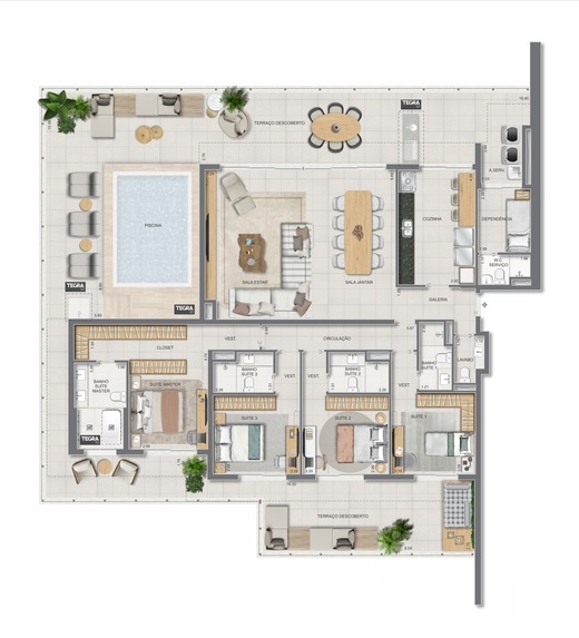 Planta 35 - 4 dorm 301,30m² - cobertura horizontal