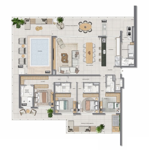 Planta 36 - 4 dorm 301,30m² - cobertura horizontal - opção