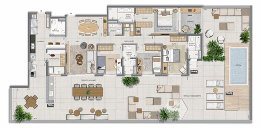 Planta 40 - 4 dorm 309,11m² - garden