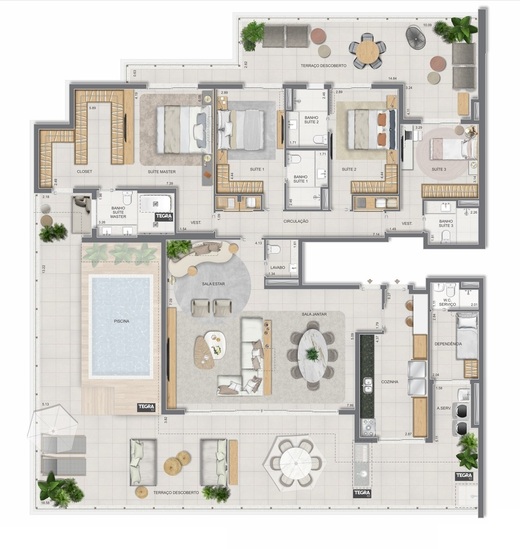 Planta 44 - 4 dorm 365,16m² - cobertura horizontal
