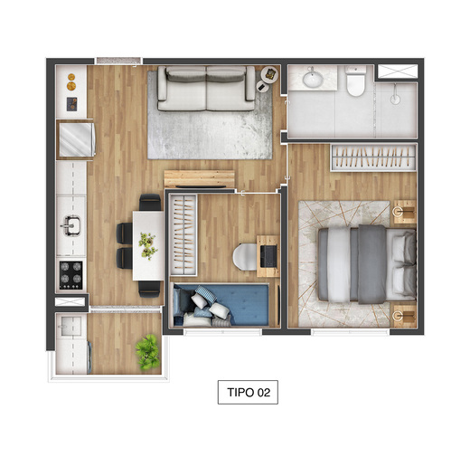 Planta 02 - 2 dorm 39m�