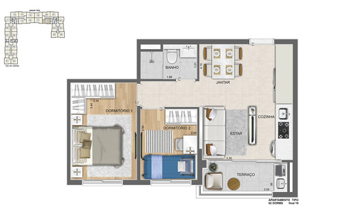 Planta 01 - 2 dorm 40m