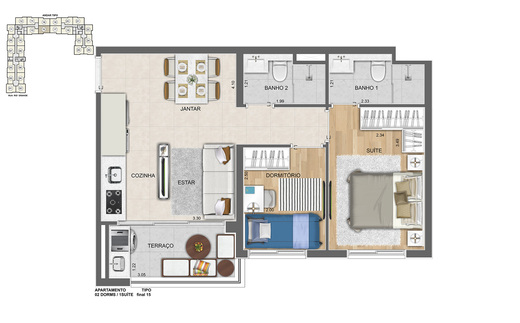 Planta 02 - 2 dorm 42m