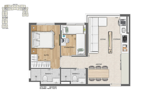 Planta 03 - 2 dorm 43m