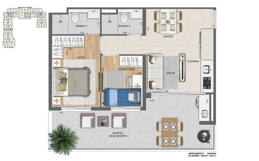 Planta 04 - 2 dorm 55m - garden