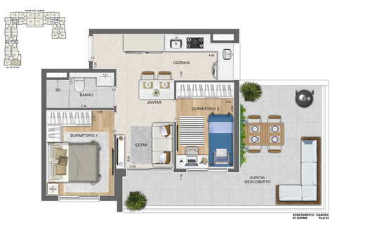 Planta 05 - 2 dorm 55m - garden