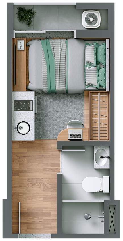 Planta 01 - 1 dorm 14m� - studio