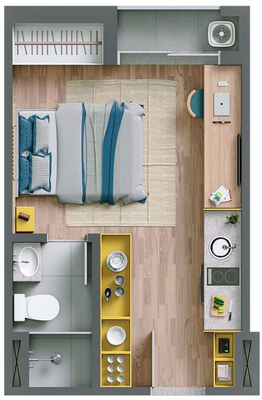 Planta 02 - 1 dorm 18m� - studio