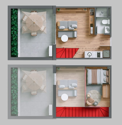 Planta 06 - 1 dorm 45m� - loft - garden