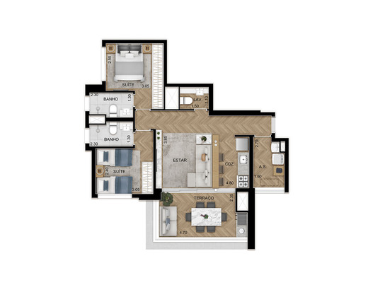 Planta 01 - 2 dorm 78m�